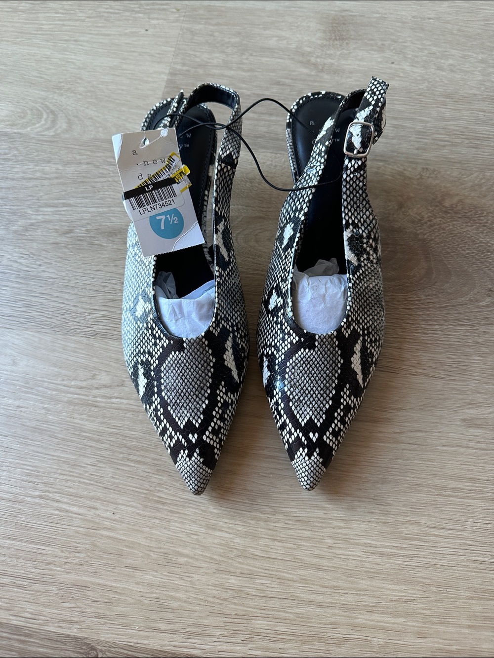 a new day Black & White Snake-Print Pointed Slingback Pumps